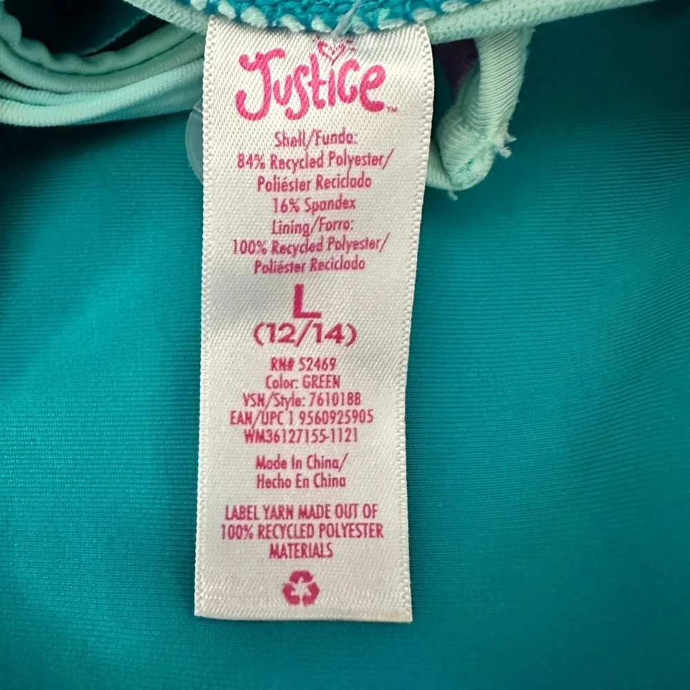 Justice Teal and Pink Floral Girl’s Ruffle Bikini Large (12-14) Excellent Cond